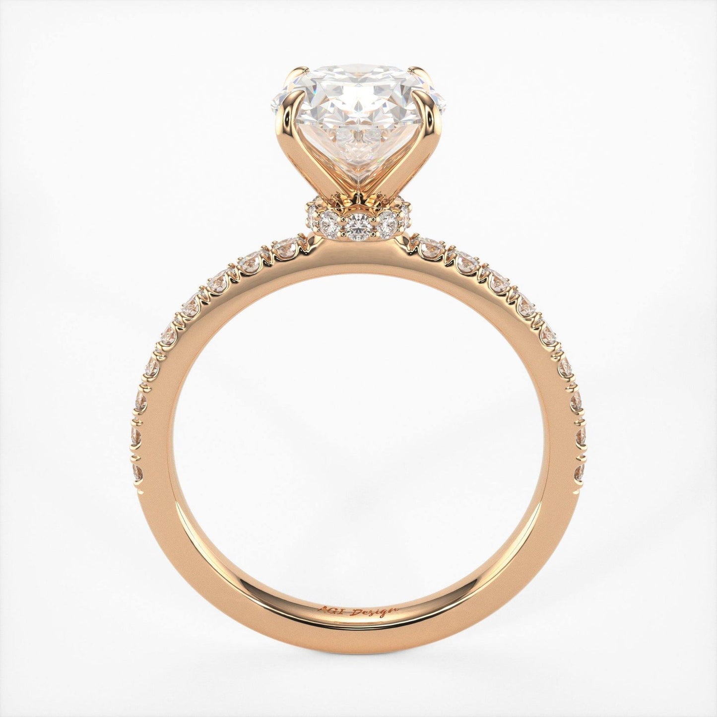 2.0CT Oval Diamond Hidden Halo Moissanite Engagement Ring