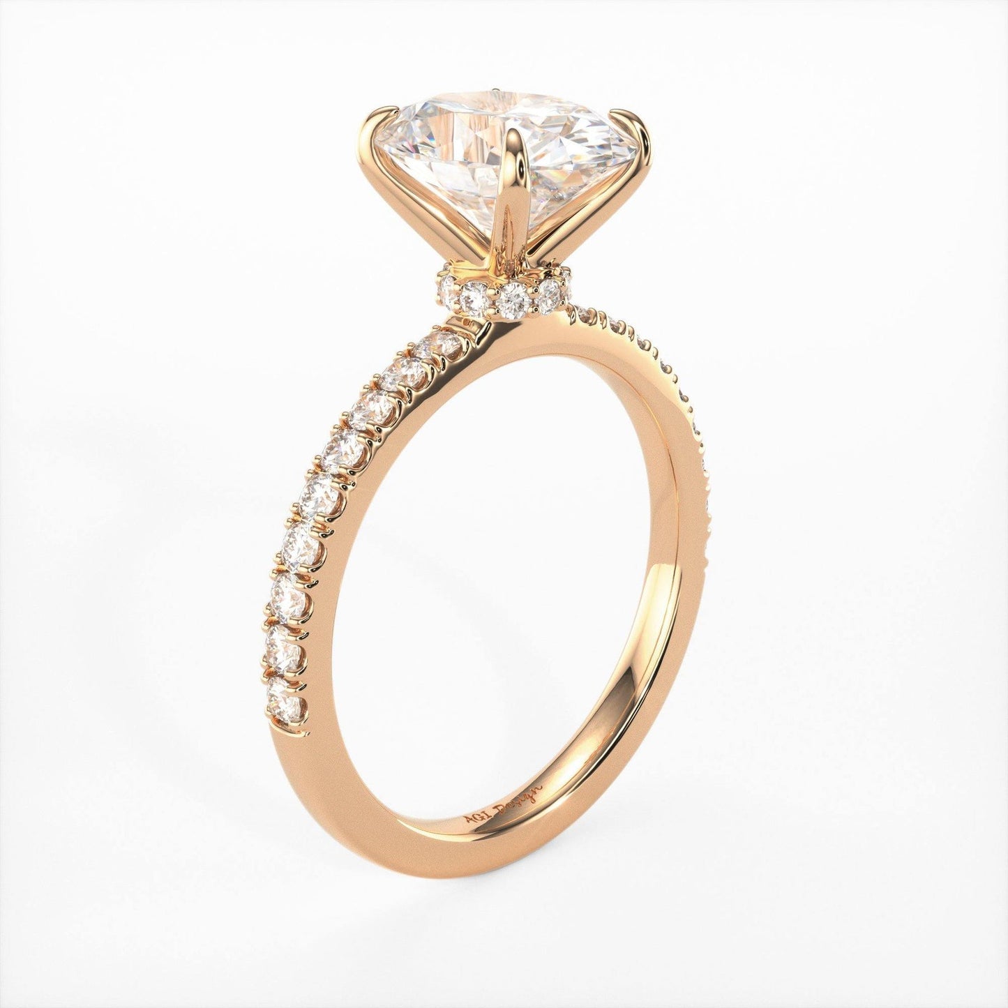 2.0CT Oval Diamond Hidden Halo Moissanite Engagement Ring