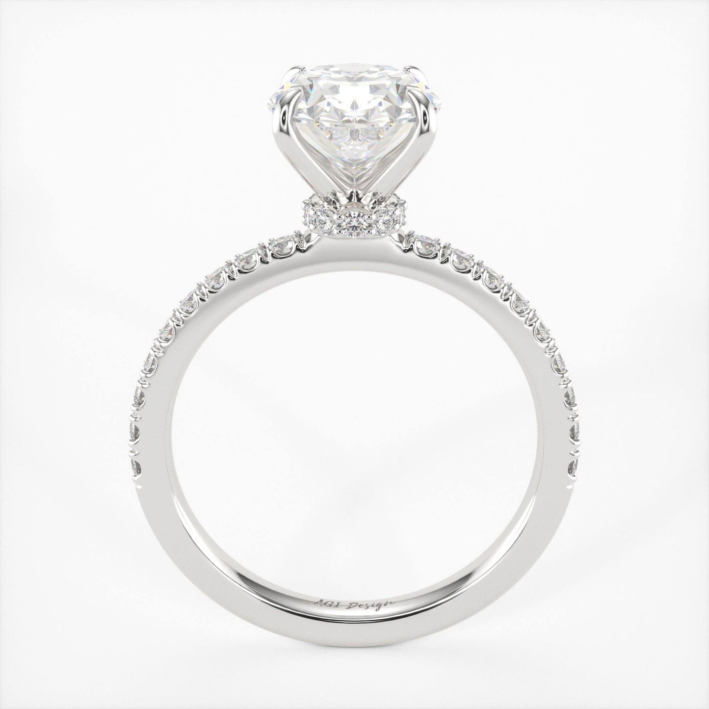 2.0CT Oval Diamond Hidden Halo Moissanite Engagement Ring