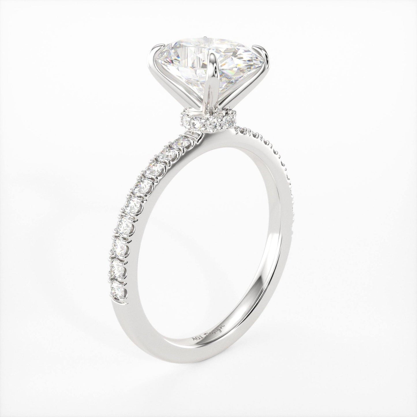 2.0CT Oval Diamond Hidden Halo Moissanite Engagement Ring
