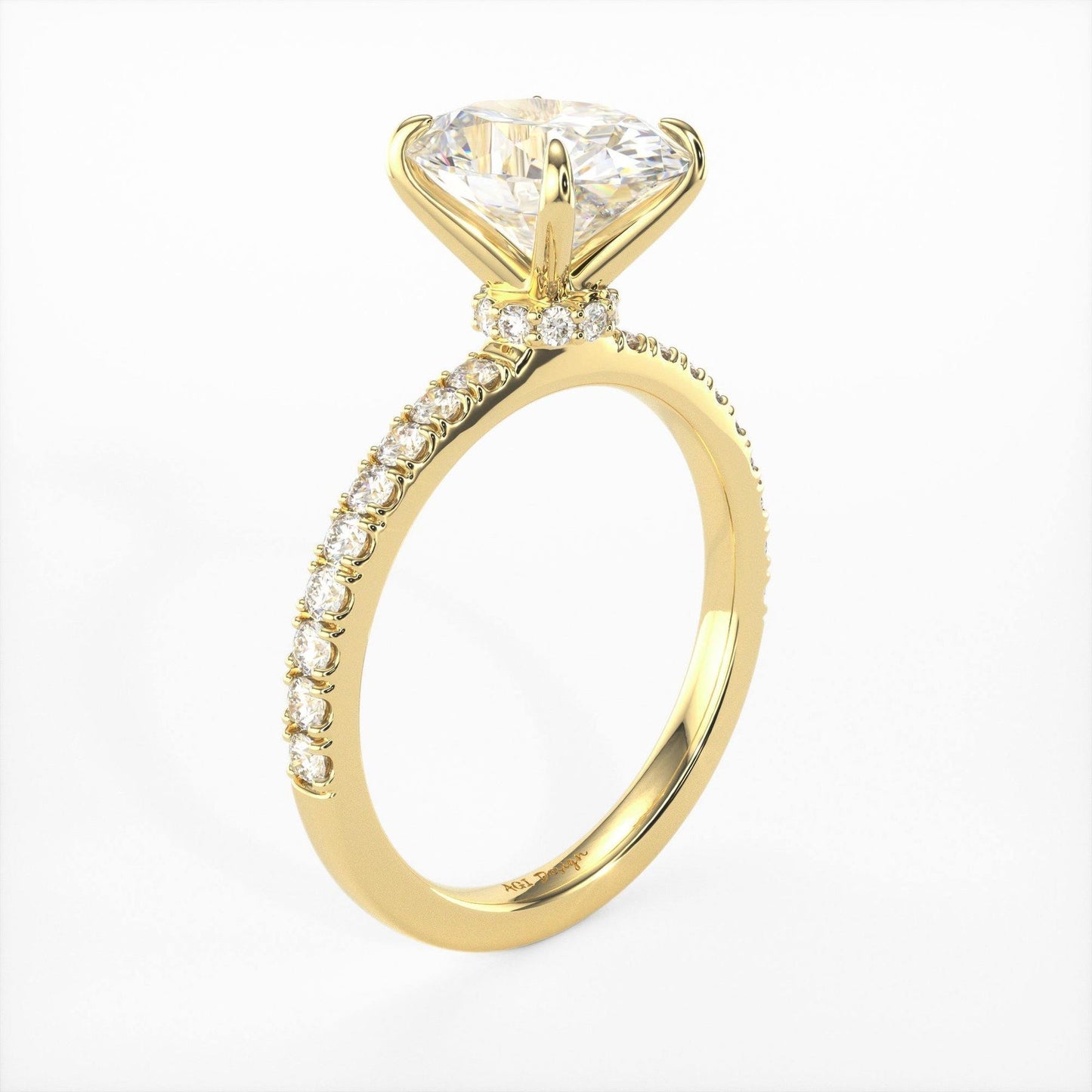 2.0CT Oval Diamond Hidden Halo Moissanite Engagement Ring