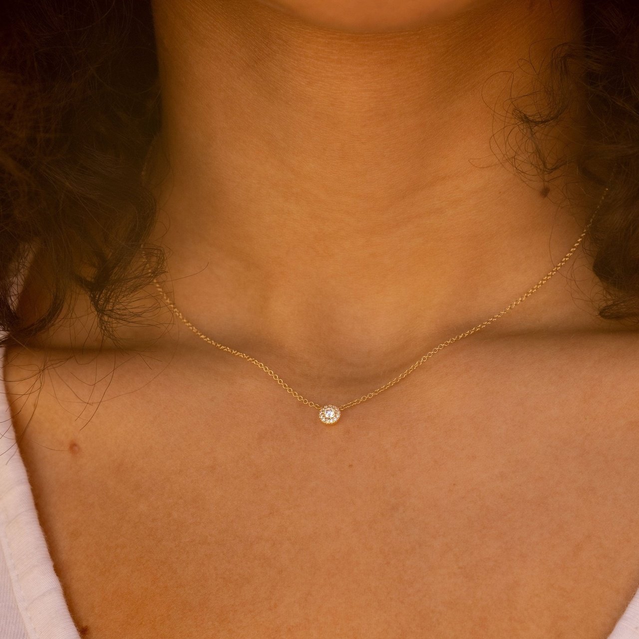 0.14TCW Round Moissanite Halo Necklace