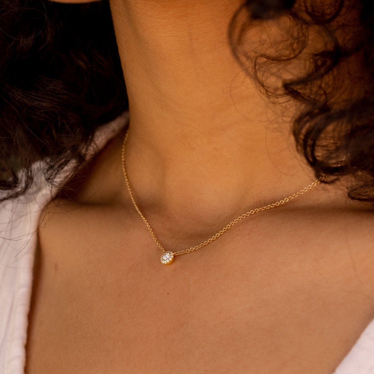 0.14TCW Round Moissanite Halo Necklace