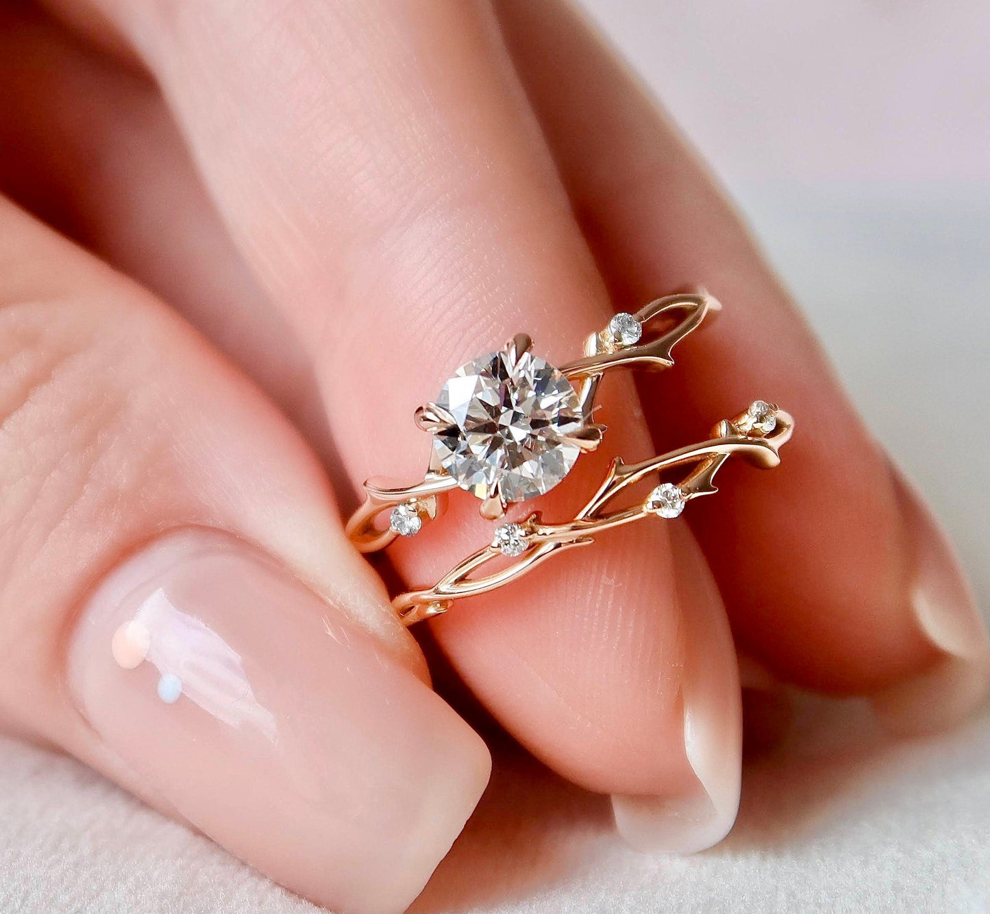 1.0CT Round Cut Moissanite Twing Eternity Bridal Engagement Ring Set