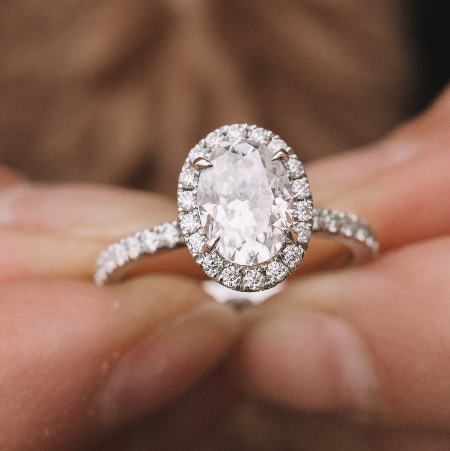 1.80 ct Oval cut Halo Moissanite Engagement Ring