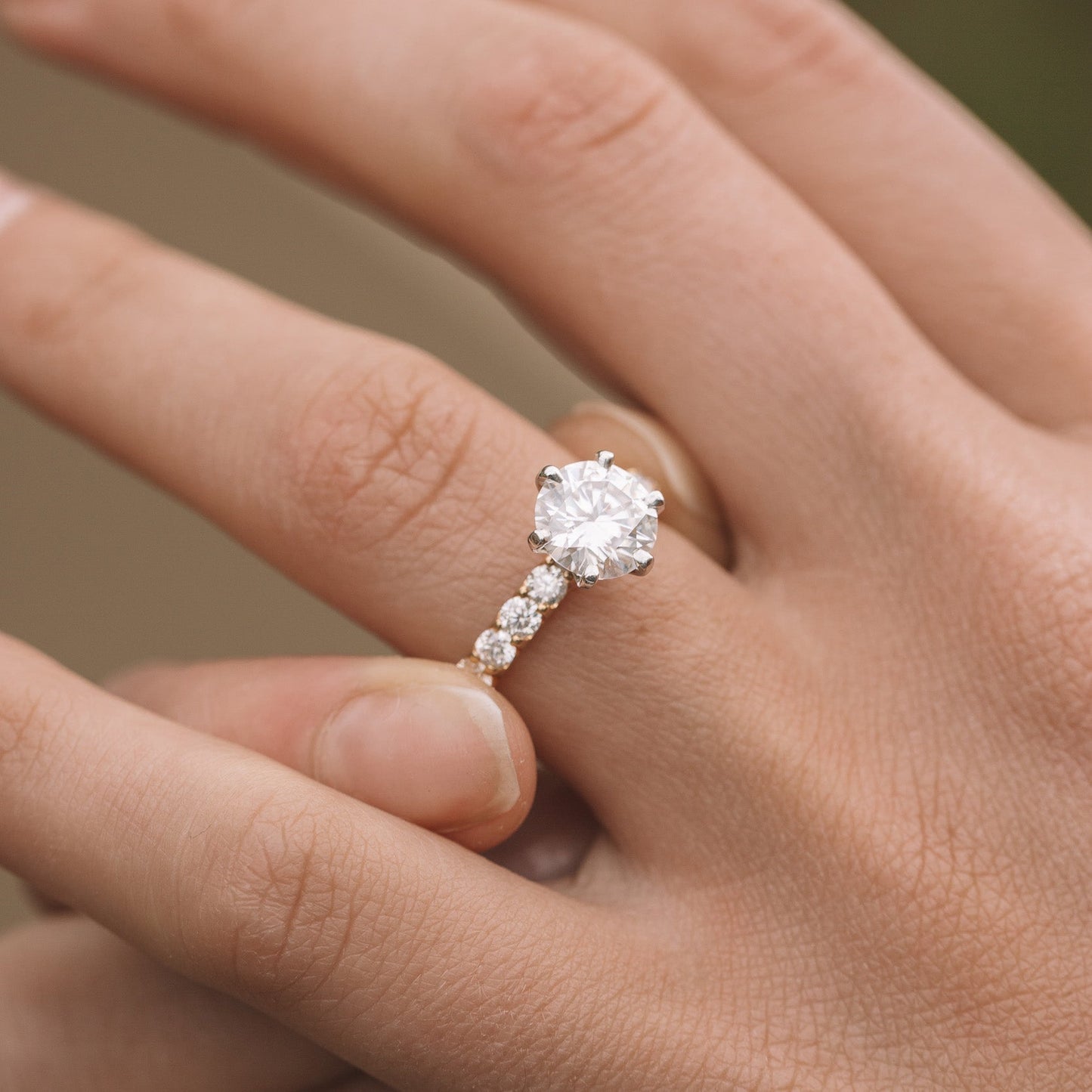 1.90CT Round Cut Six Prong Moissanite Engagement Ring in 14K Rose Gold