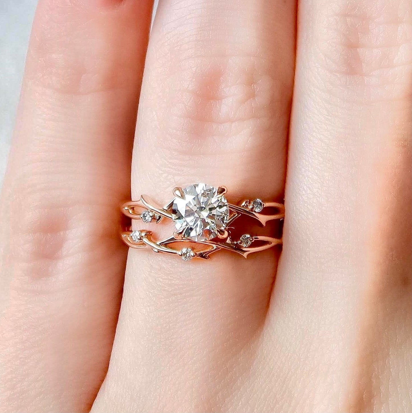 1.0CT Round Cut Moissanite Twing Eternity Bridal Engagement Ring Set