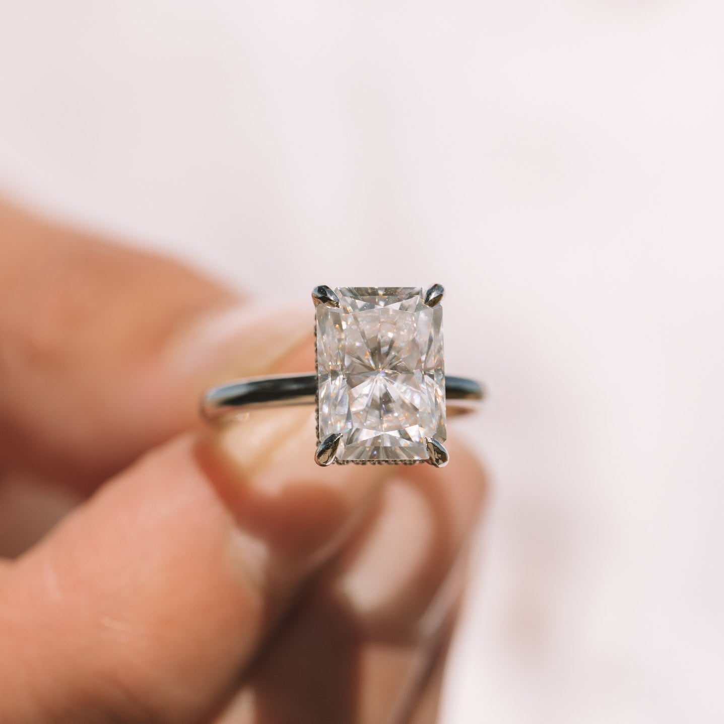 1.67ct  Radiant cut Moissanite Diamond Engagement Ring