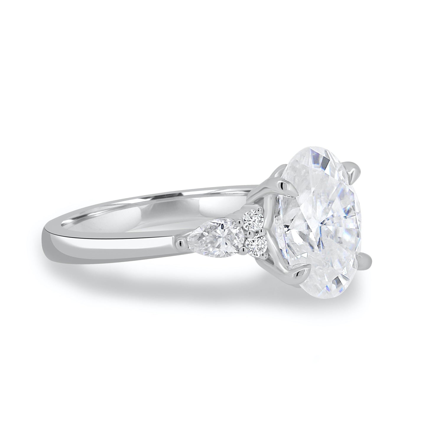 3.0CT Oval Cut Three Stone Moissanite Engagement Ring in 14K White Gold