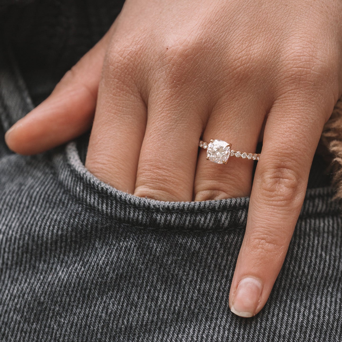 1.50 ct Cushion cut Hidden halo Moissanite Engagement Ring
