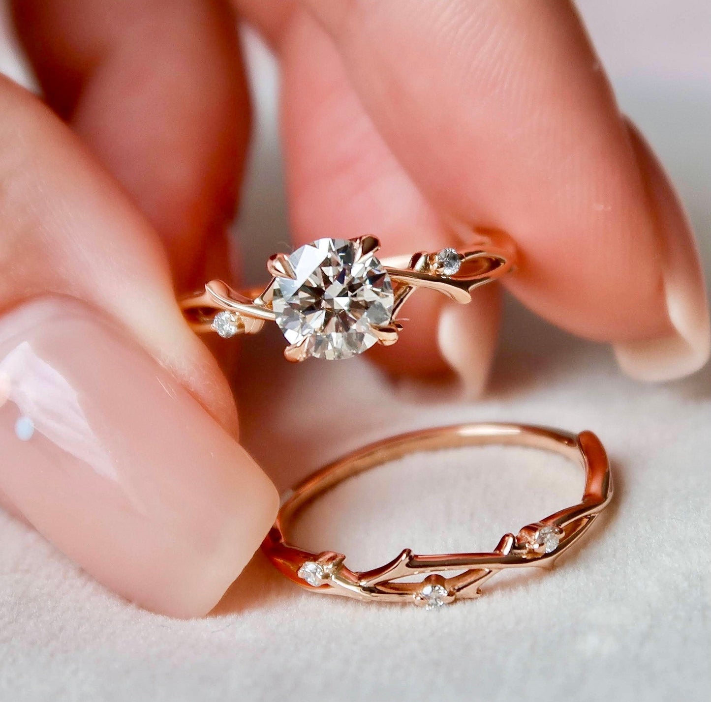1.0CT Round Cut Moissanite Twing Eternity Bridal Engagement Ring Set
