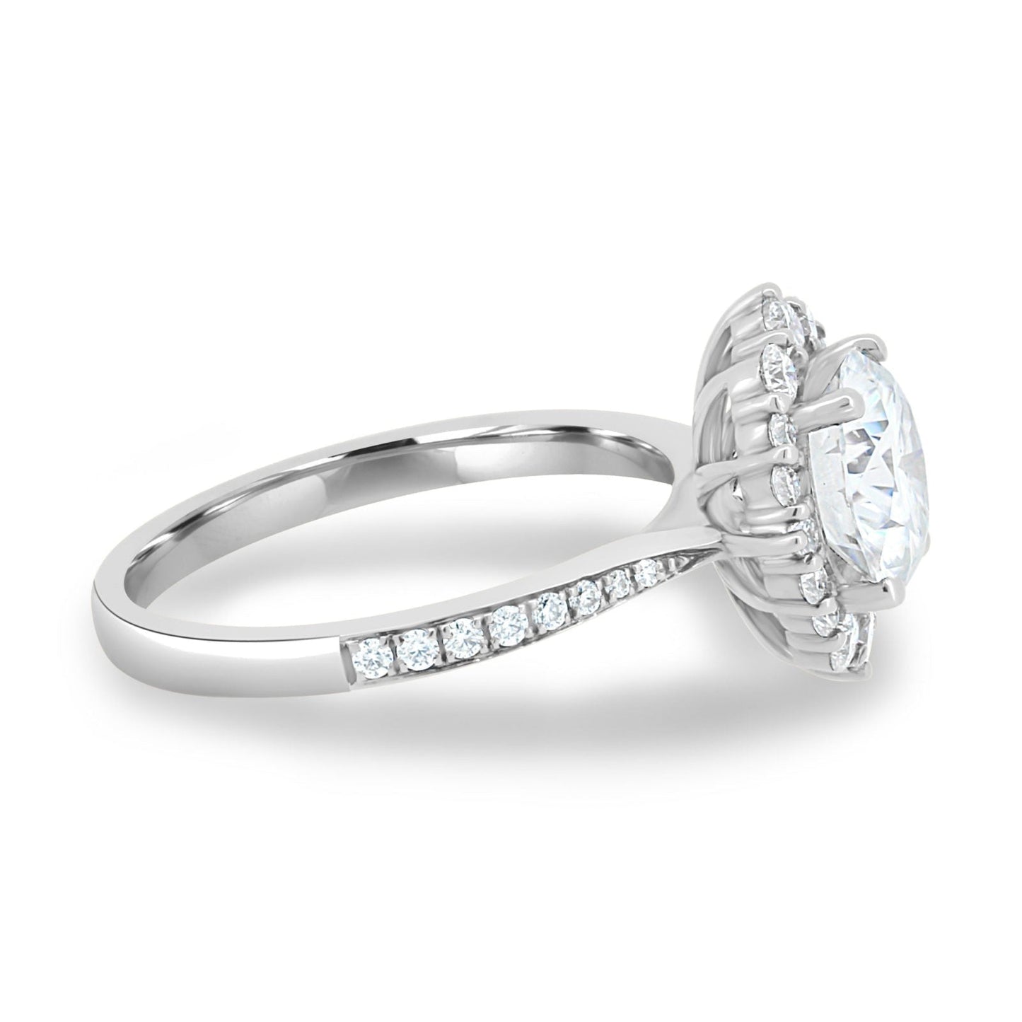 1.35CT Round Cut Halo Moissanite Engagement Ring in 14K White Gold