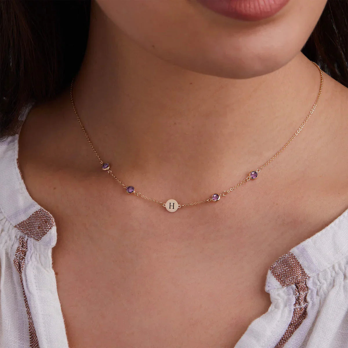 1.0TCW Round Customized Moissanite Diamond February Birthstone Necklace