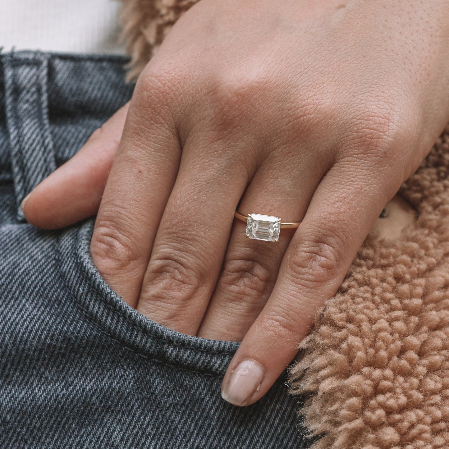 1.60CT Emerald Cut East West Moissanite Engagement Ring