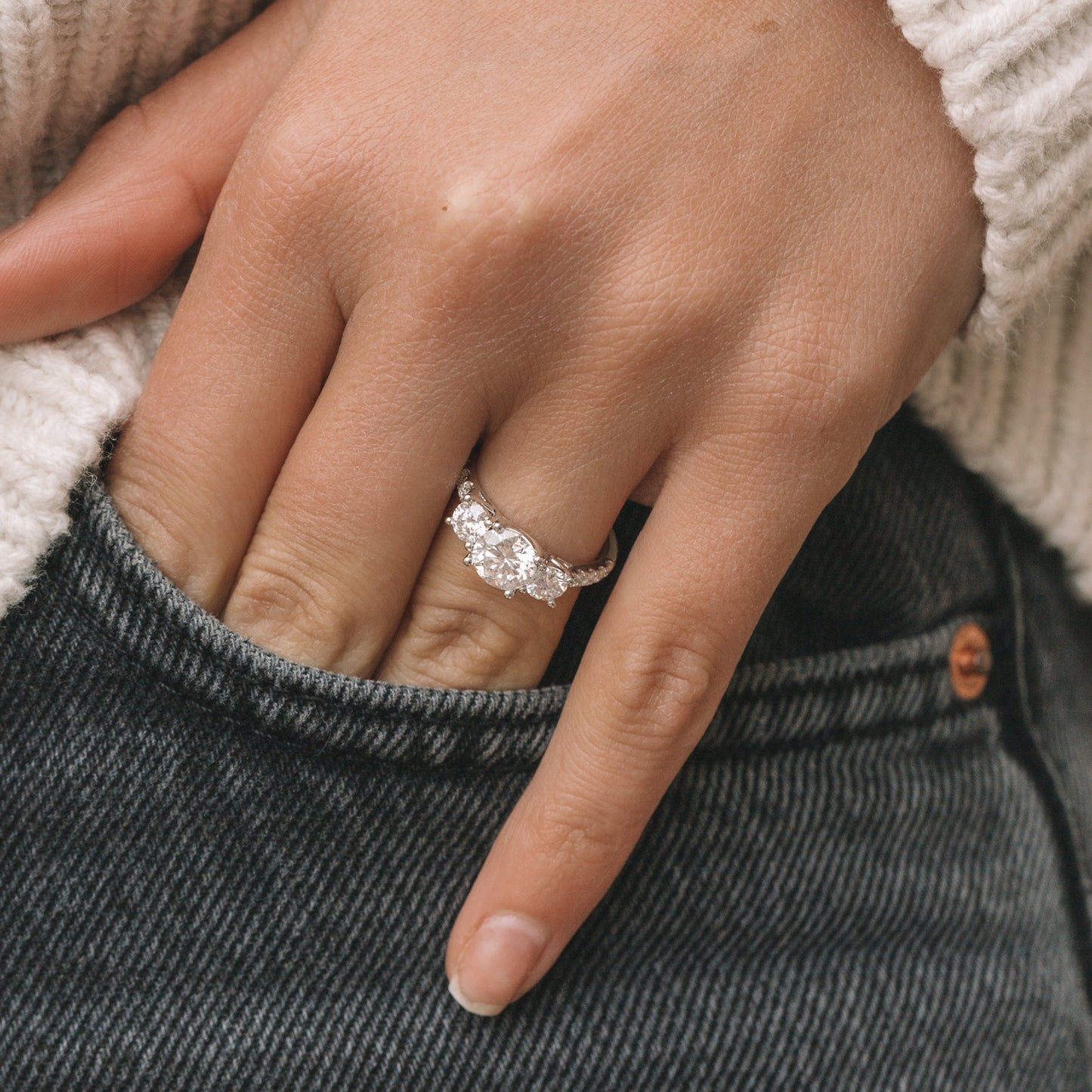 1.60CT Round Cut Three Stone Moissanite Engagement Ring