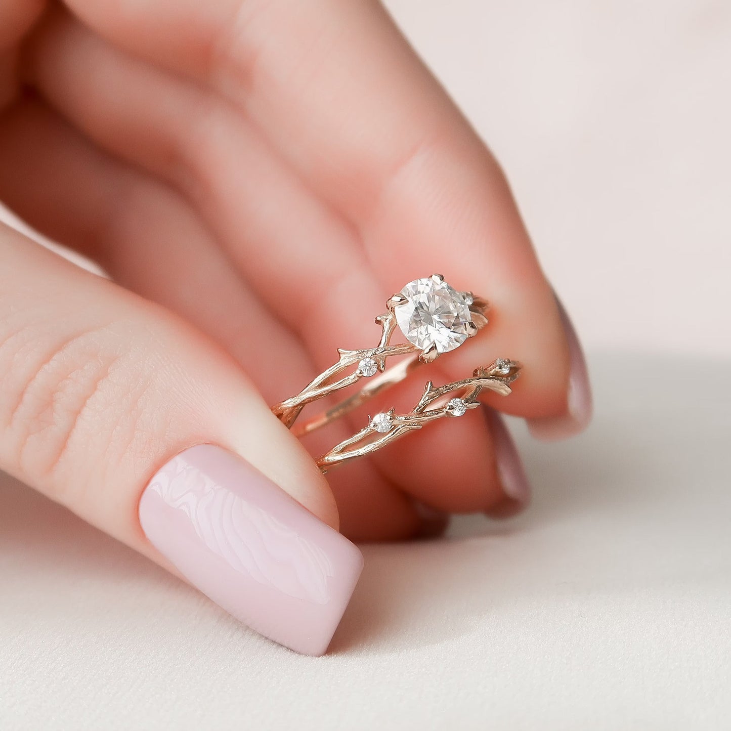 1.0CT Round Cut Moissanite Twing Eternity Bridal Engagement Ring Set