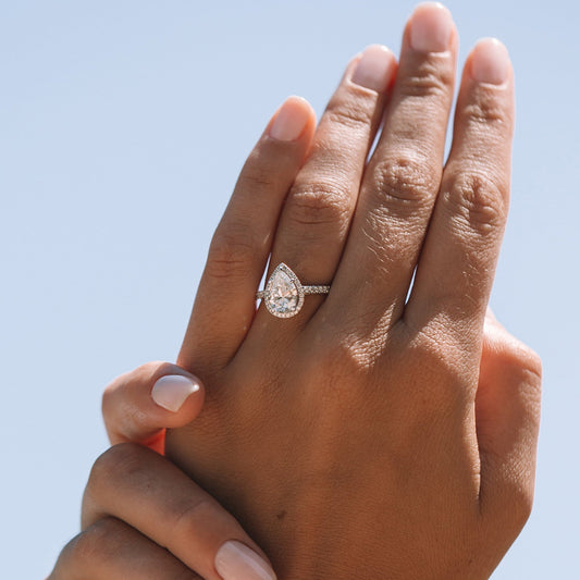 1.93CT Pear Cut Shaped Cathedral Halo Moissanite Engagement Ring
