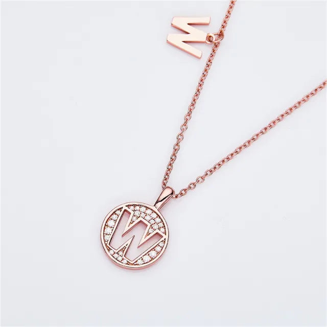 \ W \" Letter Moissanite Diamond Necklace for Women"