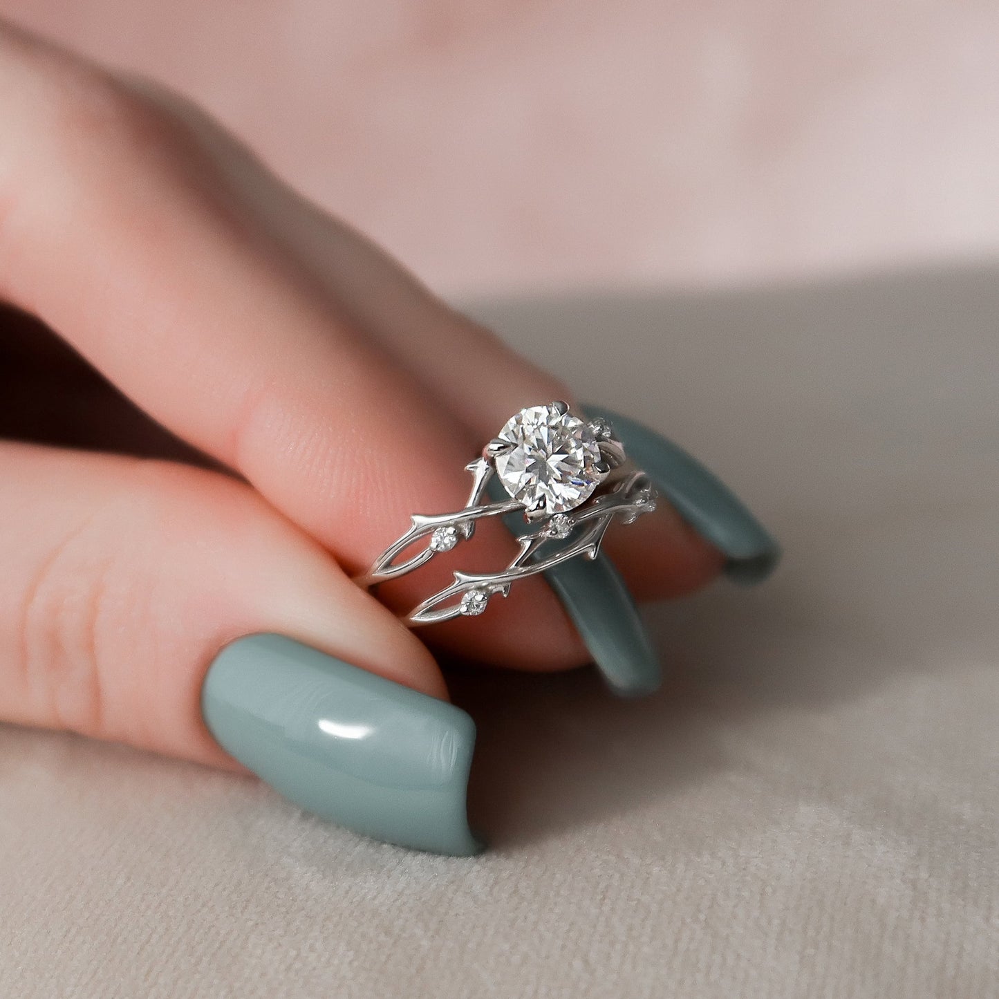 1.0CT Round Cut Moissanite Twing Eternity Bridal Engagement Ring Set