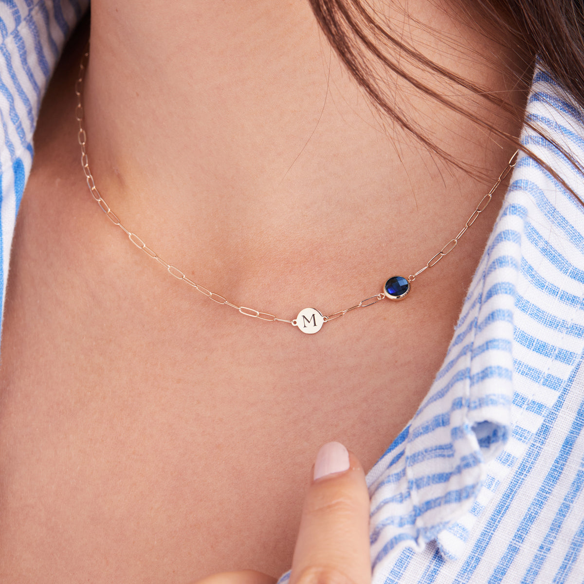 0.90 TCW Round Cut Customized Moissanite September Birthstone Necklace