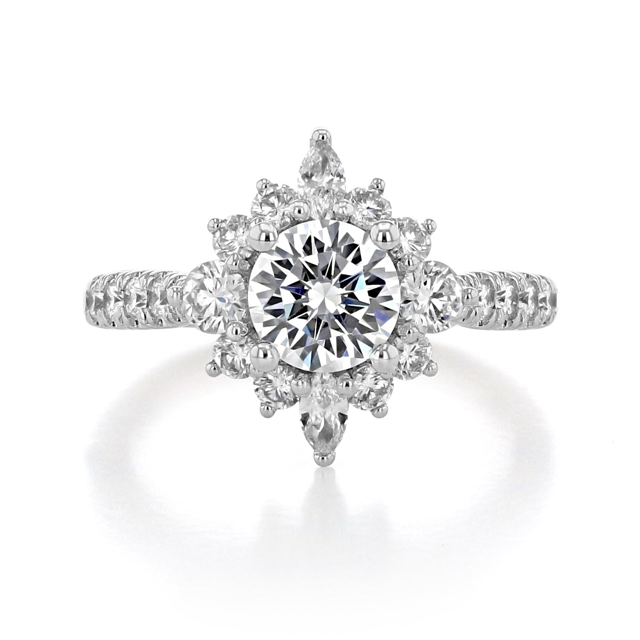1.0ct Round Cut Gabriel Halo Moissanite Solitaire Engagement Ring
