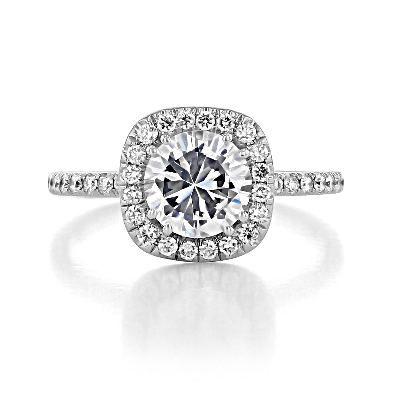 1.0ct Round Cut Moissanite Unique Halo Engagement Ring