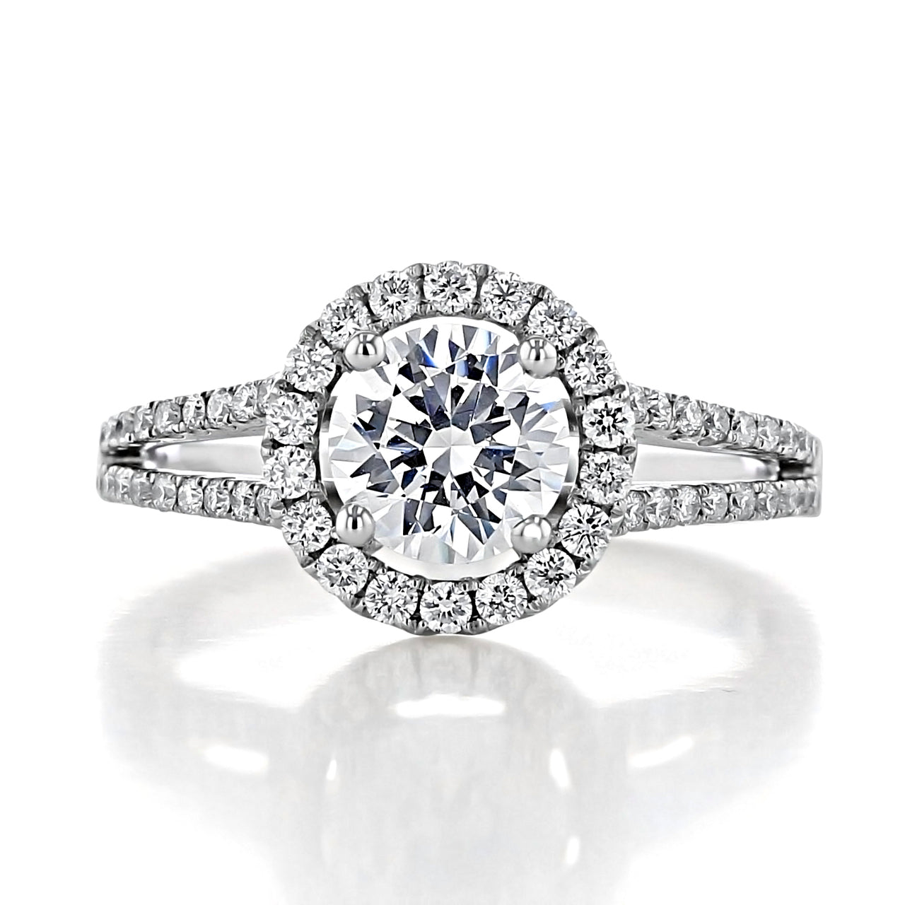 1.0 ct Round cut Halo Split Shank Moissanite Engagement Ring