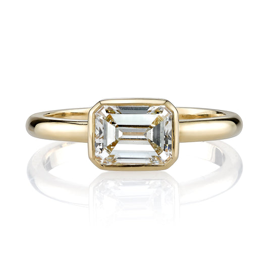 1.28ct Emerald Cut Bezel Moissanite East West Solitaire Diamond Engagement Ring