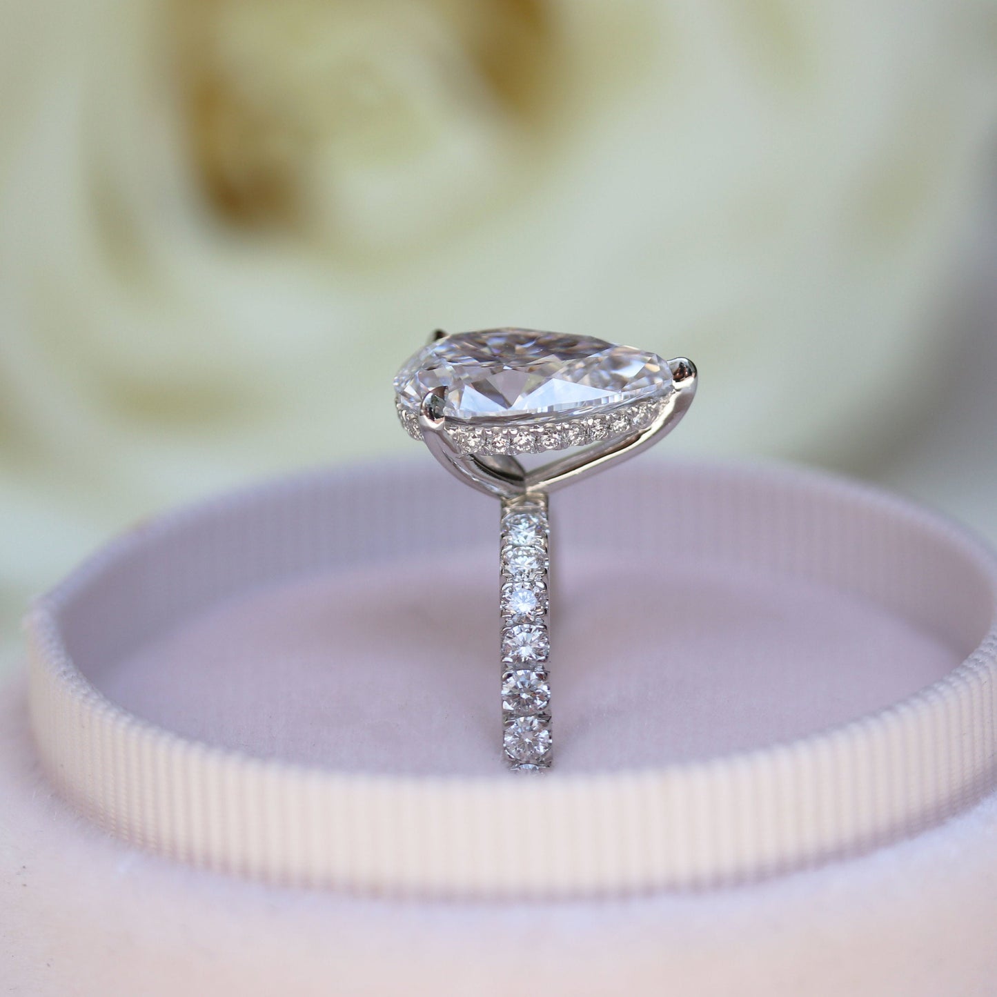 2.25CT Pear Cut Moissanite Petite Pave Diamond Engagement Ring