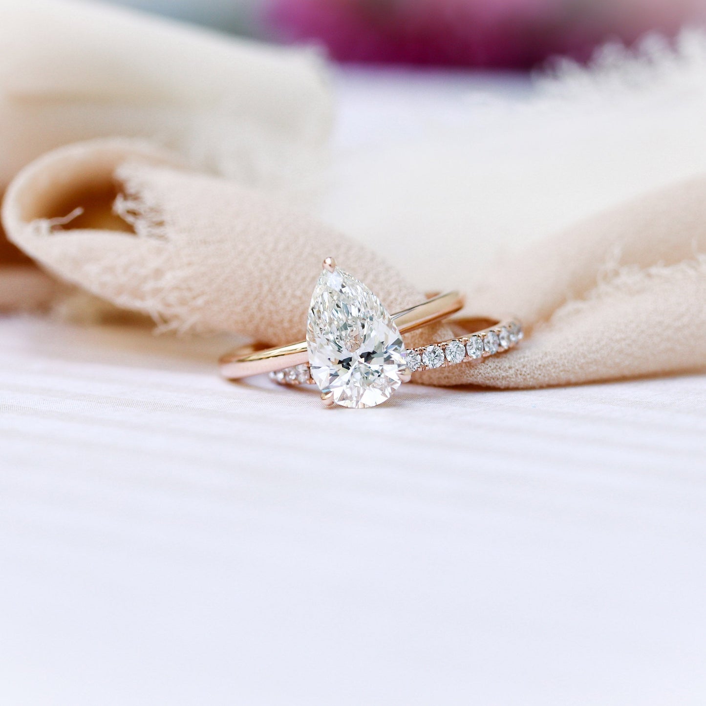 2.0ct Pear Cut Moissanite Diamond Petite Solitaire Engagement Ring