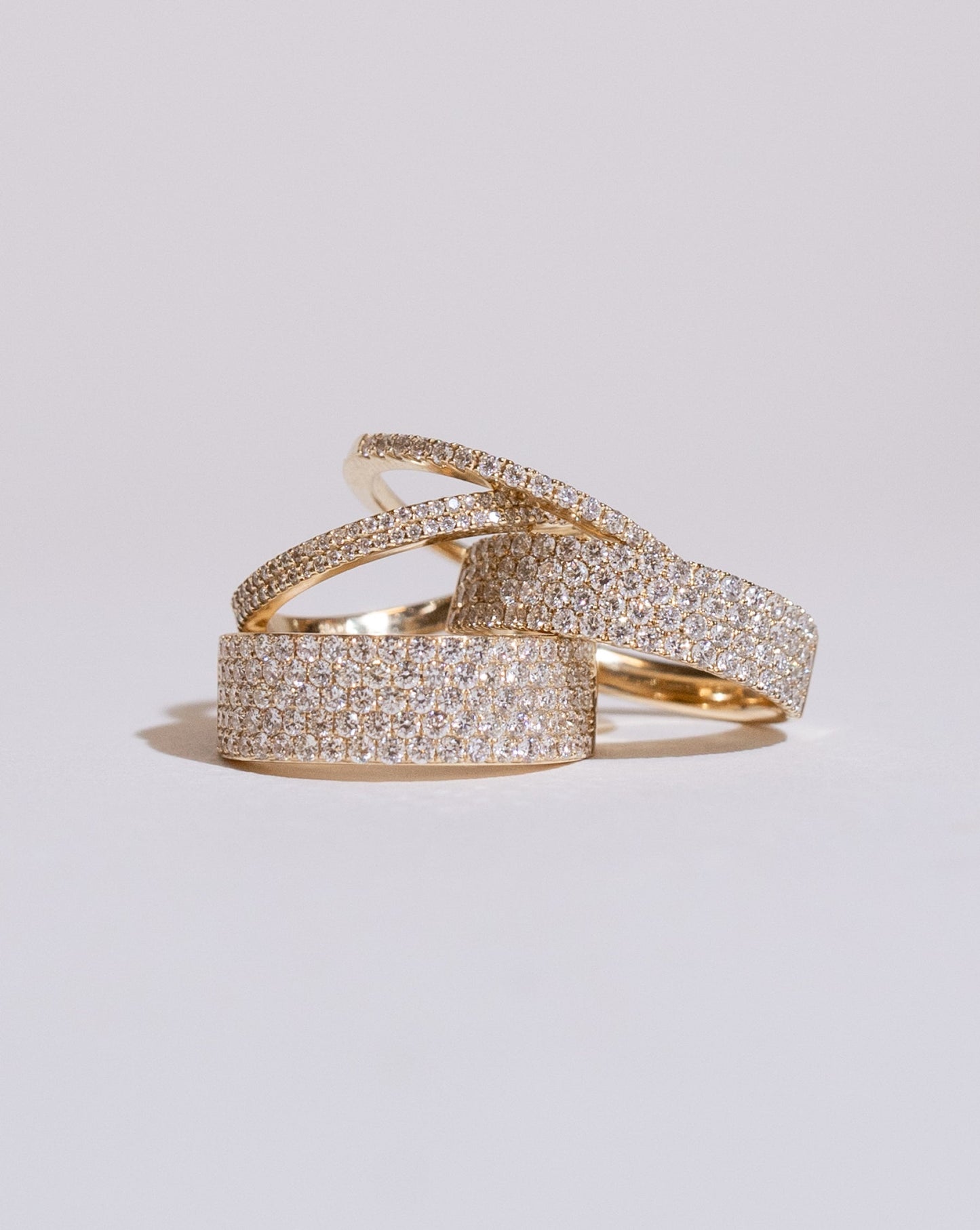 Round Cut Four Row Stackable Pave Diamond Wedding Band For Women