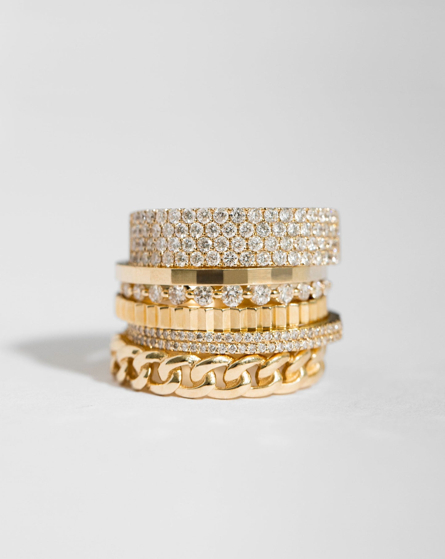 Round Cut Four Row Stackable Pave Diamond Wedding Band For Women