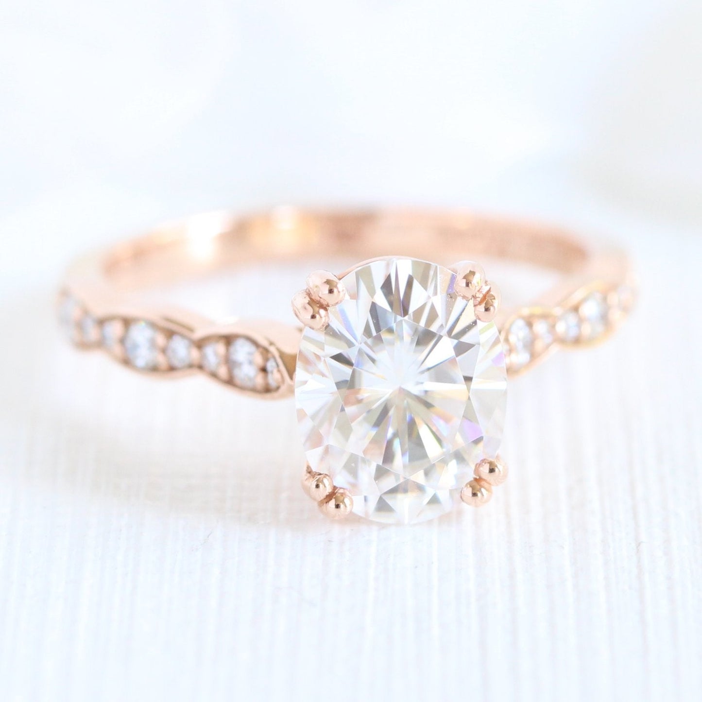 2.0ct Oval Moissanite Double Claw Ring with Matching Wedding Band