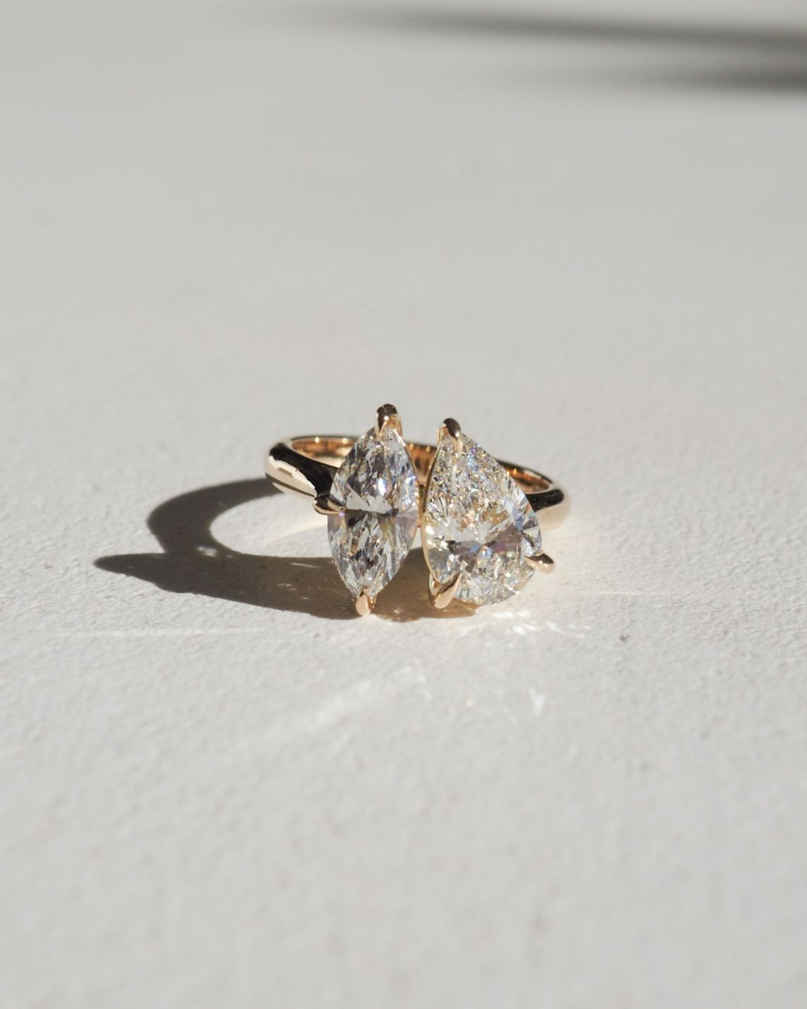1.5 CT Pear & Marquise Moissanite Two Stone Engagement Ring