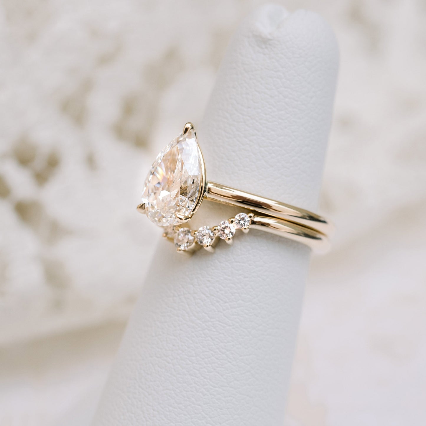 4.0ct Pear Cut Moissanite Diamond Cathedral Solitaire Engagement Ring