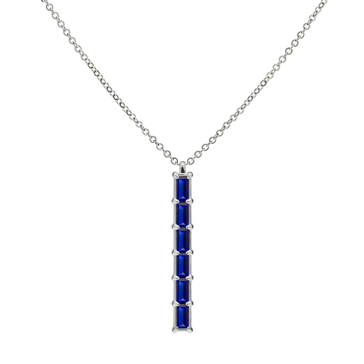 0.84TCW Baguette Cut Sapphire Moissanite September Birthstone Necklace