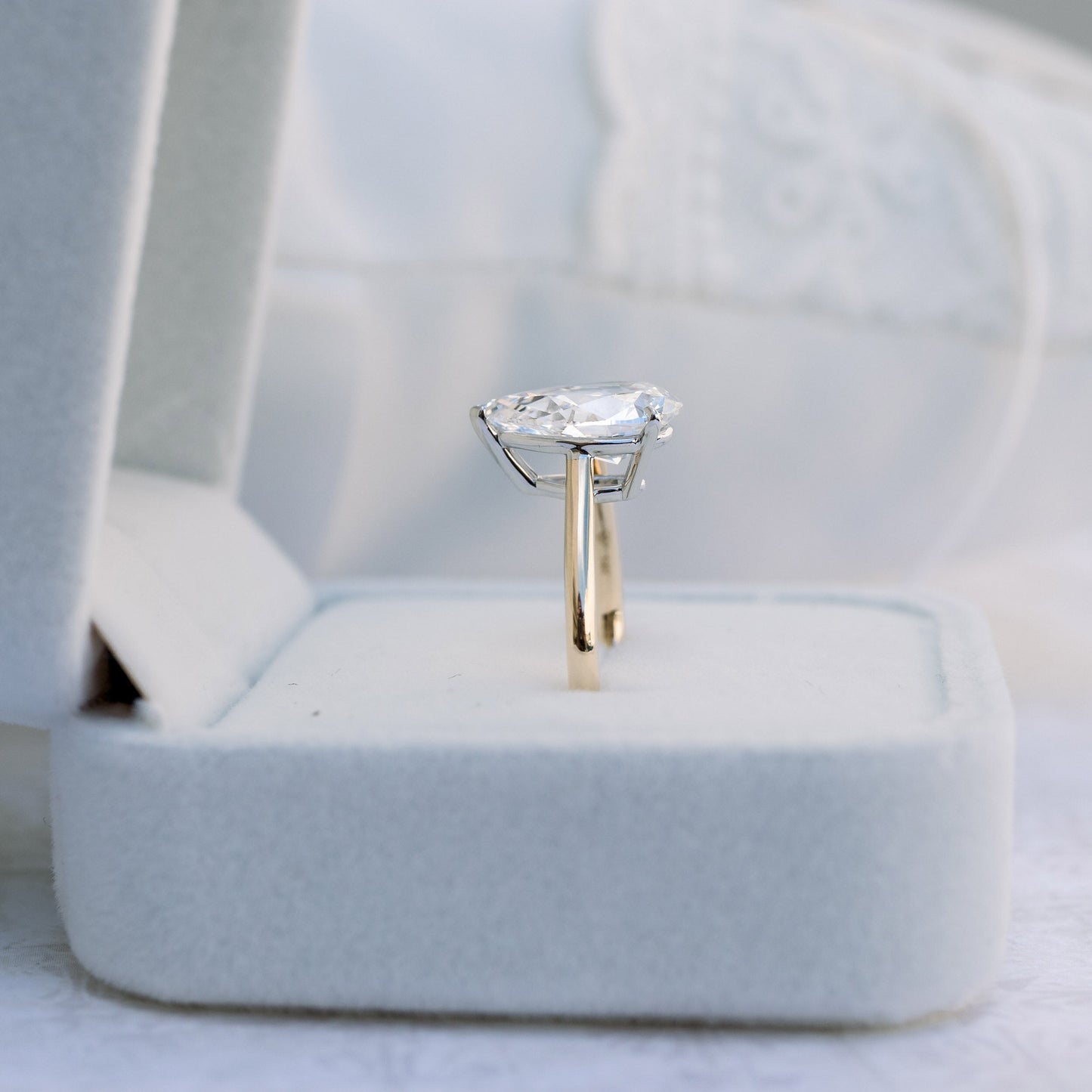 4.0ct Pear Cut Moissanite Diamond Cathedral Solitaire Engagement Ring