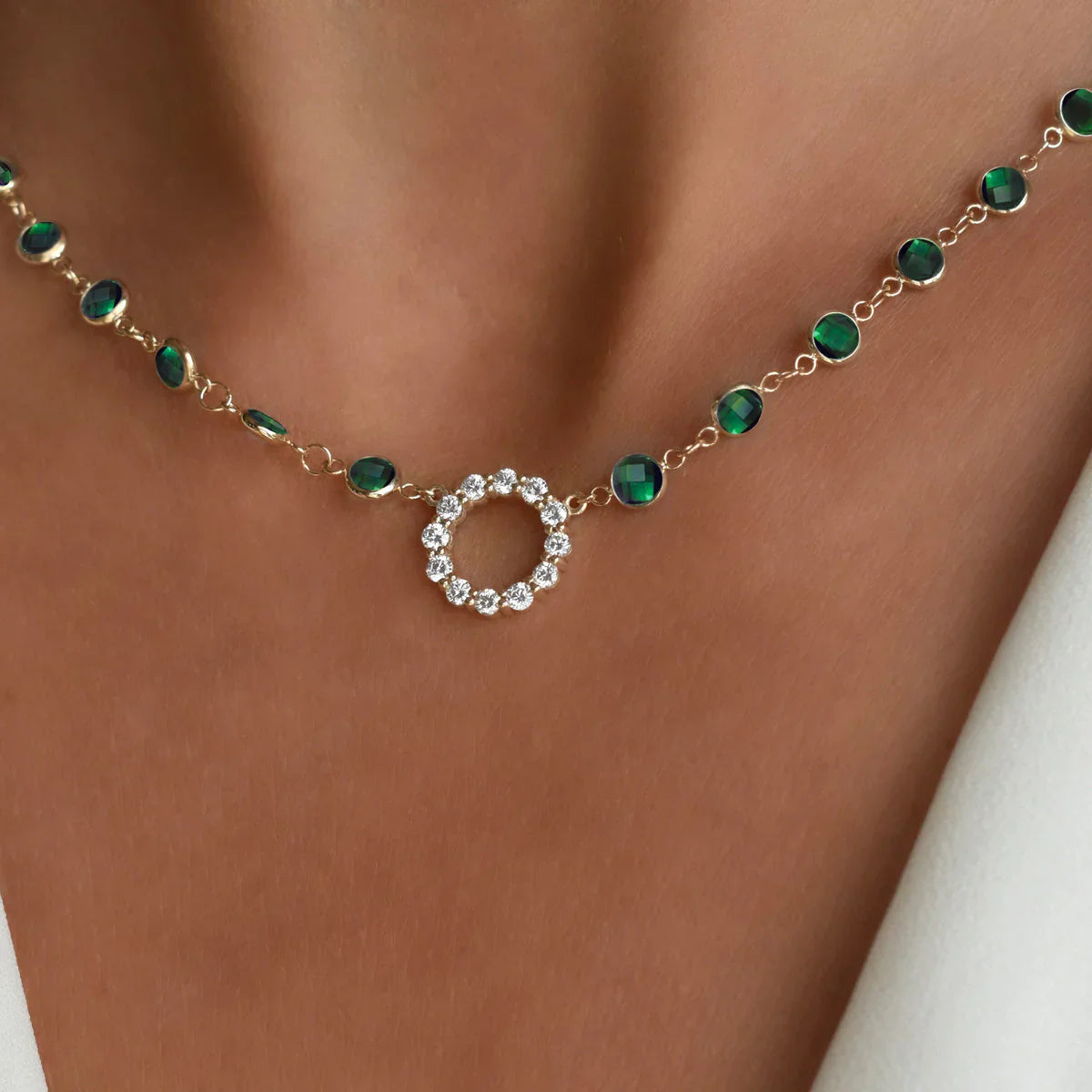 10.18TCW Round Cut Open Circle Moissanite May Birthstone Necklace