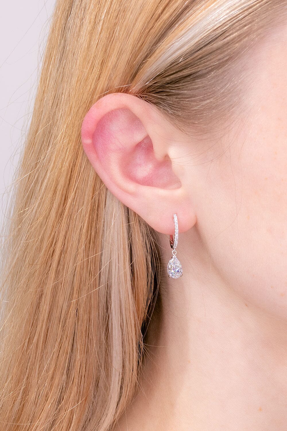 2.0 TCW Pear Moissanite Drop Hoops Earrings