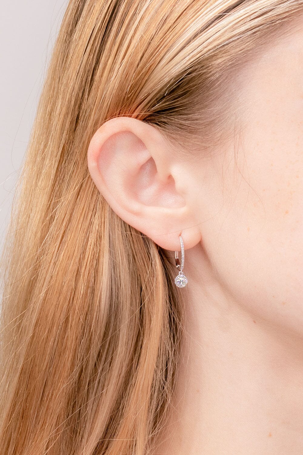 0.60 TCW Round Moissanite Drop Halo Earrings