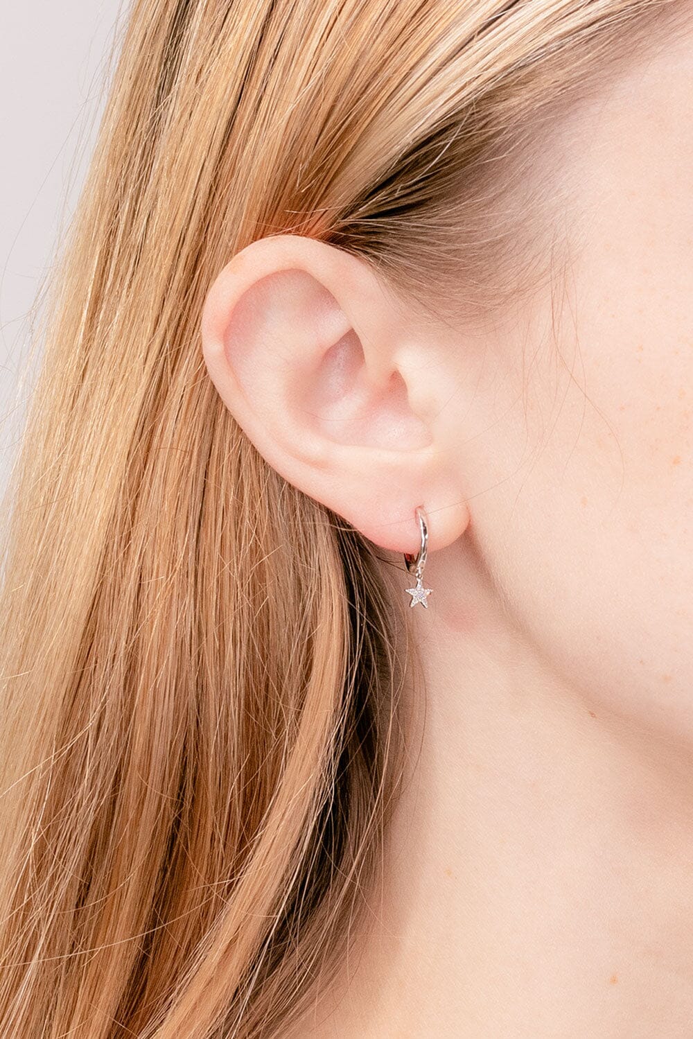 0.08 TCW Round Star Dangles Moissanite Earrings
