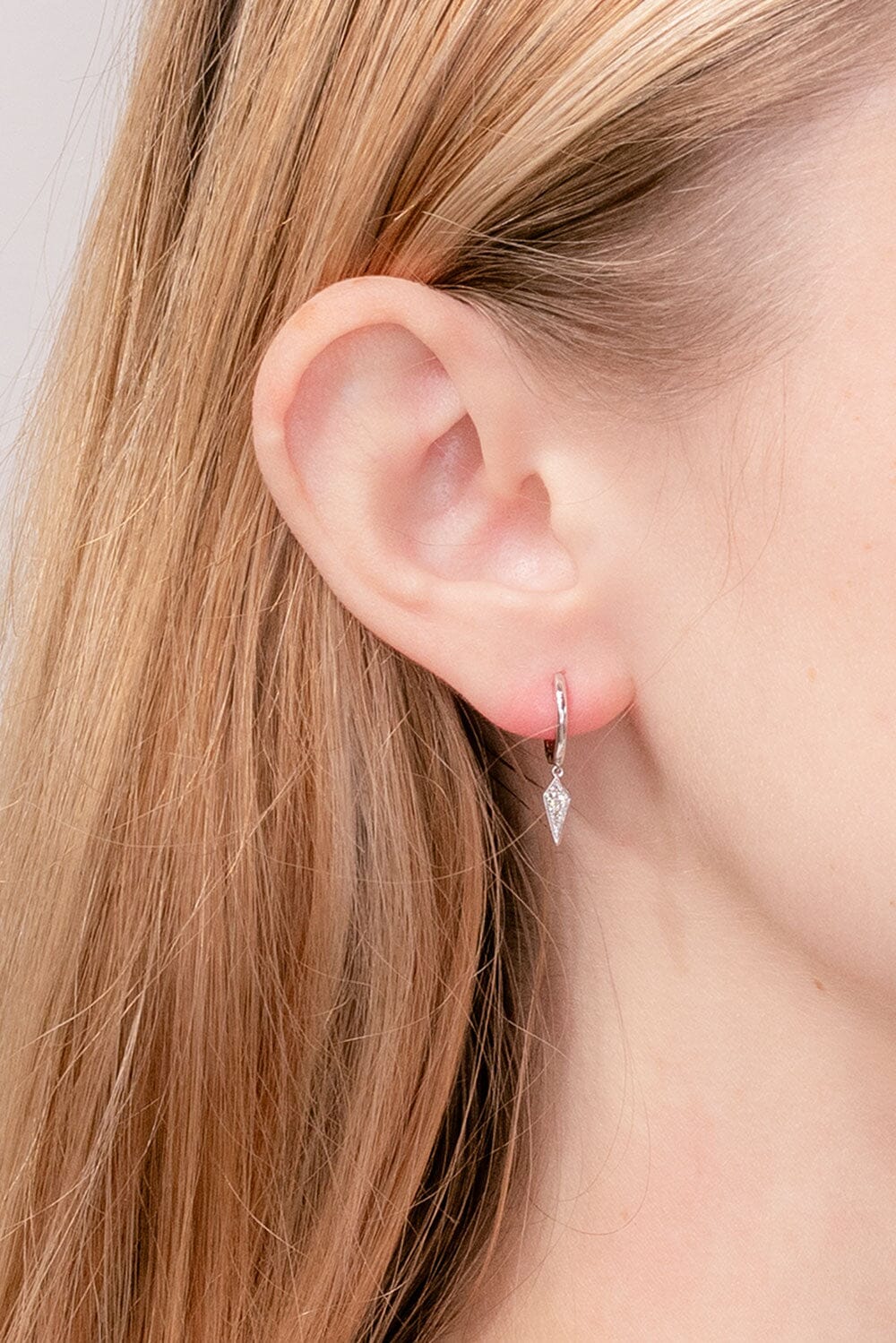0.08 TCW Round Kite Drop Moissanite Huggies Earrings