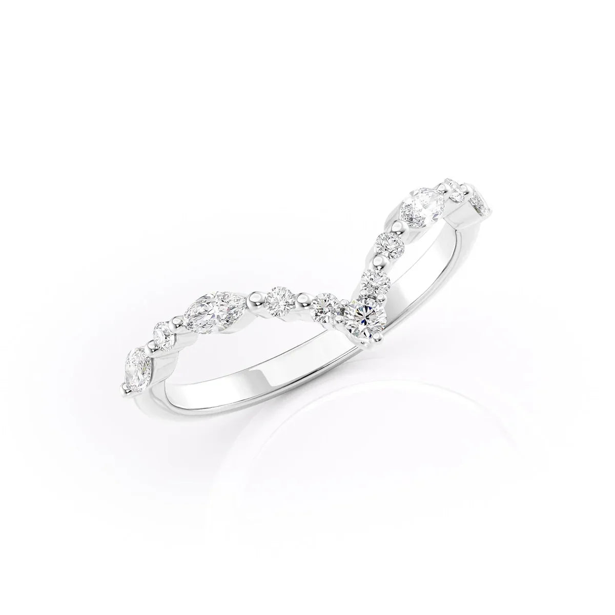 Marquise & Round Cut Curved Wedding Band - Ready to Ship