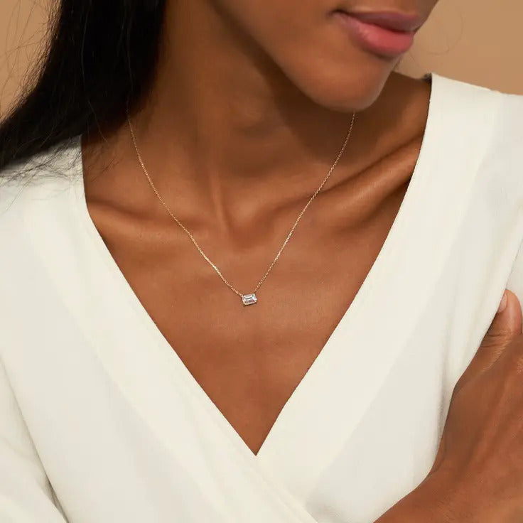0.25-1.0 CT Emerald Moissanite Diamond Solitaire Necklace
