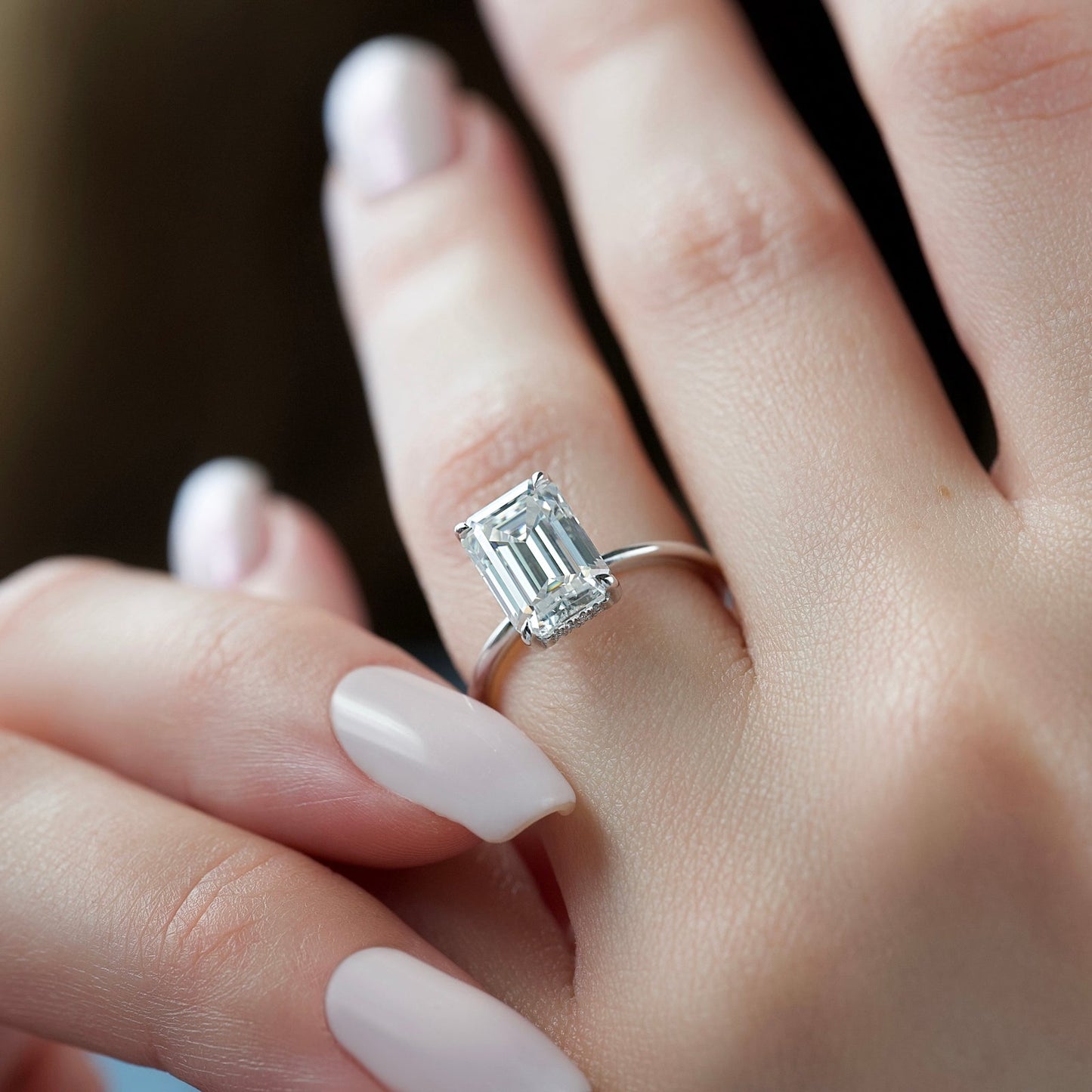 4.0 CT Emerald Moissanite Hidden Halo Engagement Ring
