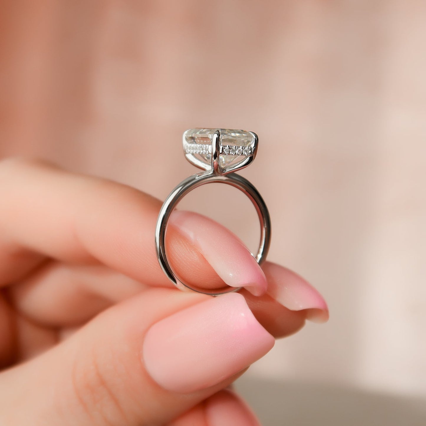 4.0 CT Emerald Moissanite Hidden Halo Engagement Ring