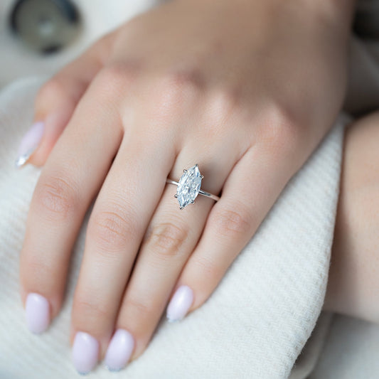 3.0 CT Marquise Moissanite Hidden Halo Engagement Ring