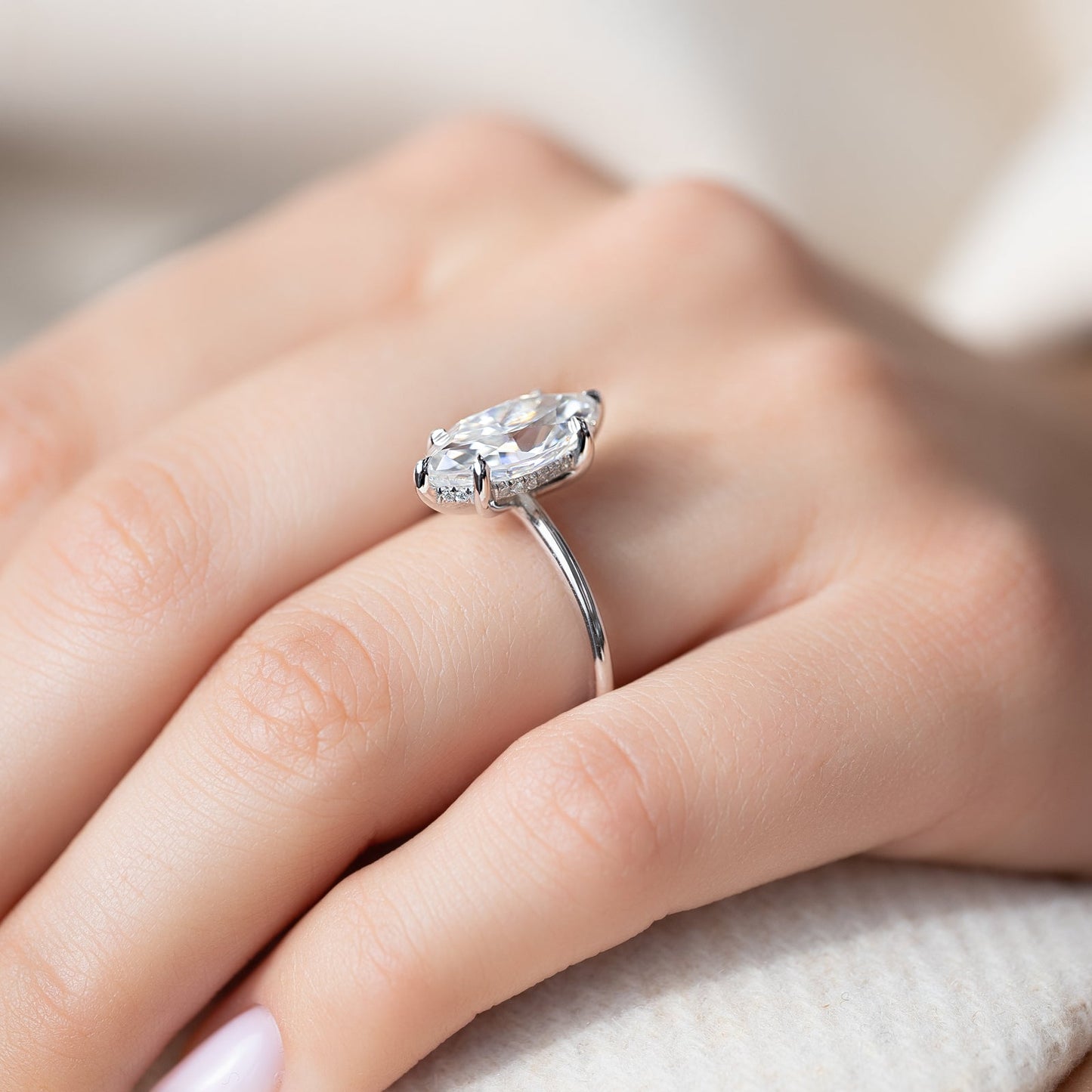 3.0 CT Marquise Moissanite Hidden Halo Engagement Ring