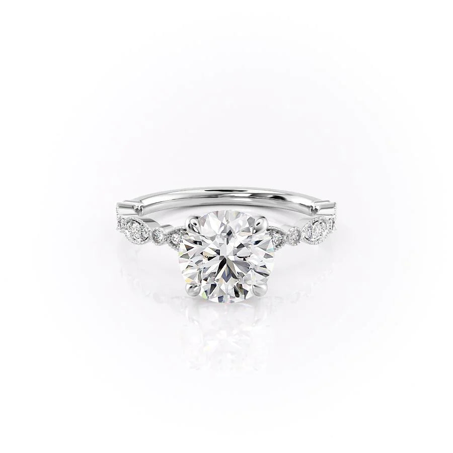 2.0 CT Round Moissanite Milgrain Pave Setting Engagement Ring