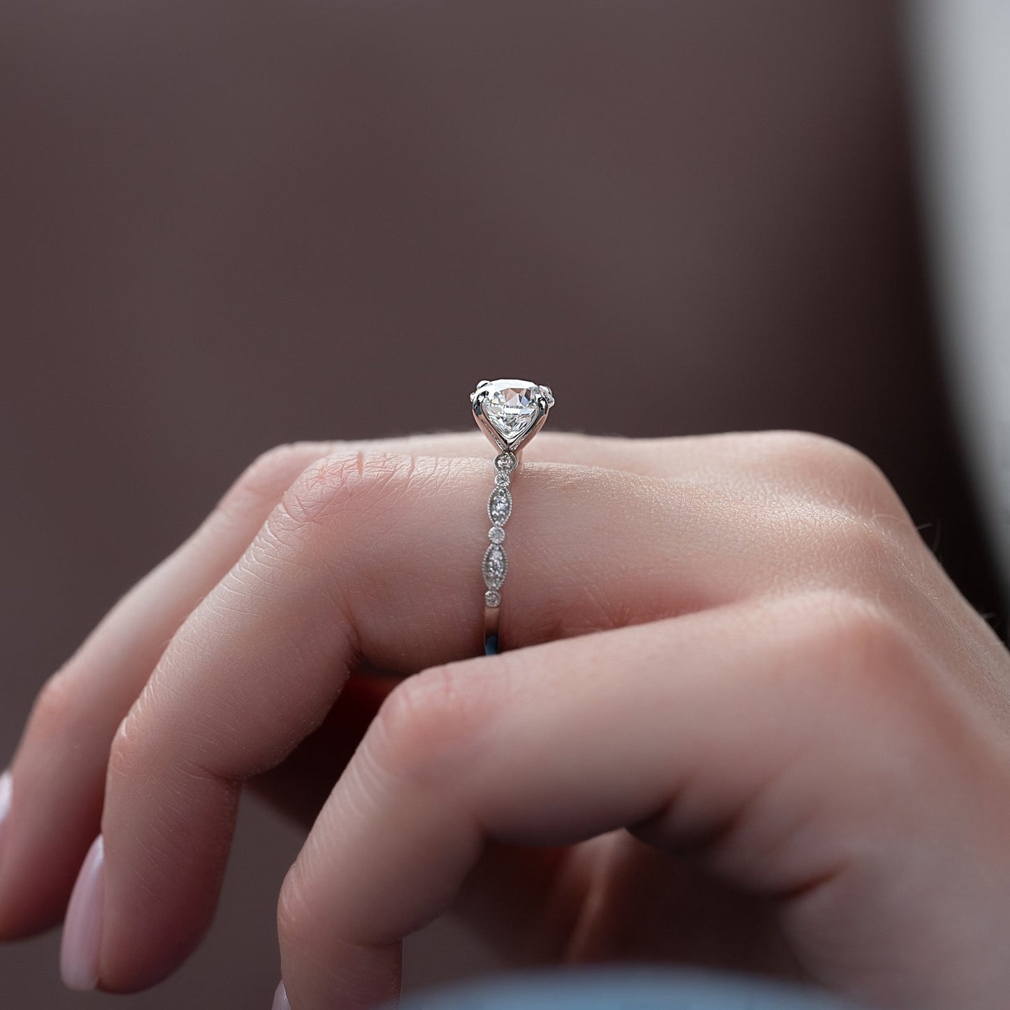 2.0 CT Round Moissanite Milgrain Pave Setting Engagement Ring